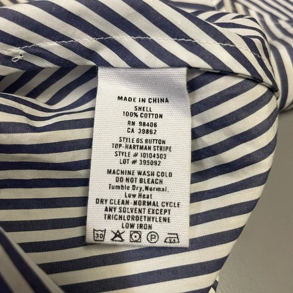 Theory Hartman Navy Stripe Off Should Button Down Sleeveless Blouse L - Picture 6 of 7